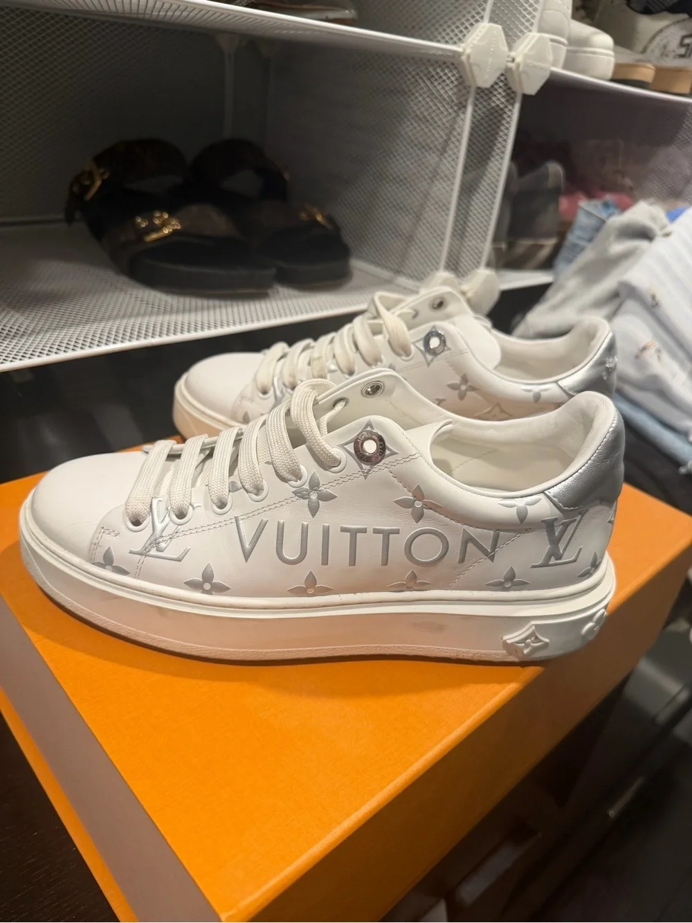 Louis Vuitton White and Silver Monogram Leather Sneaker
